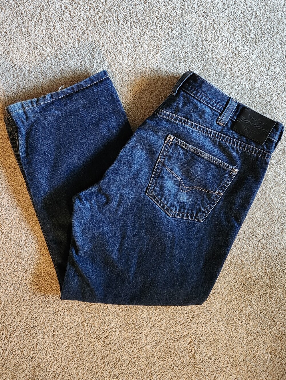 Harley-Davidson Men's Flannel-lined Dark Blue Jeans - Size 40x34